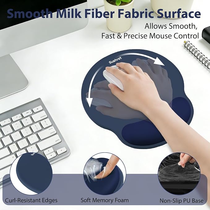 Mouse Pad and Keyboard Wrist Rest, 3-in-1 Gel Memory Foam Ergonomic Mouse Pad with Wrist Rest Set, Gaming Mousepad Arm Cushion Support for Computer Office Desk Accessories Cute Setup,Dark Blue