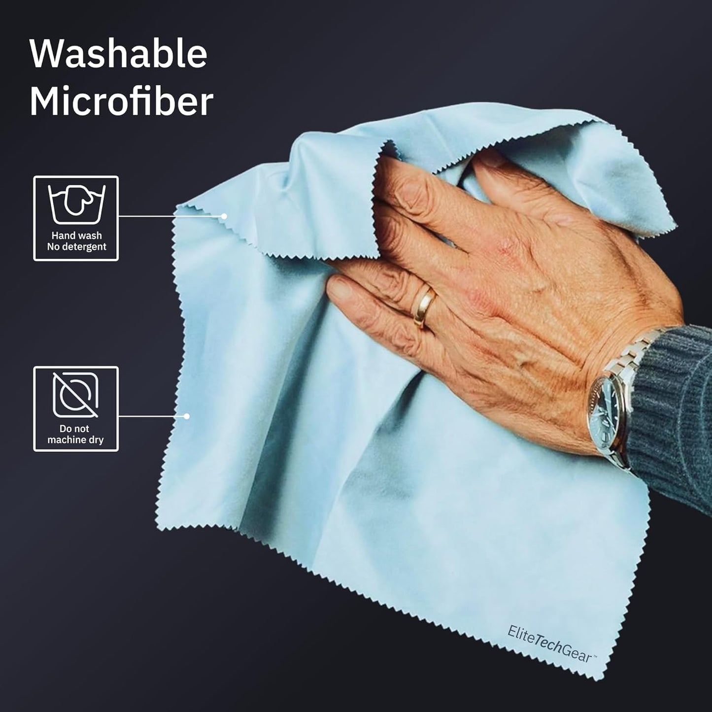 Elite Tech Gear 4-Pack Microfiber Cloth Set - 12"x12" Oversized Washable & Durable Wipes for Glasses, Lenses, Electronics & Screens - Glasses Cleaner Cloth