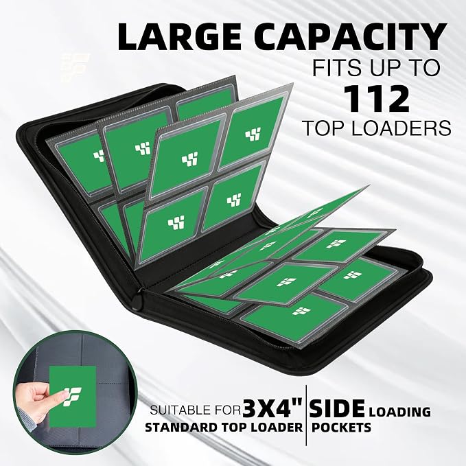 Top Loader Binder, Holds 112 Cards in 3"x4" Toploaders, Trading Card Binder 4 Pocket for TCG, MTG, YGO, Game Cards, Sports Cards(Green)