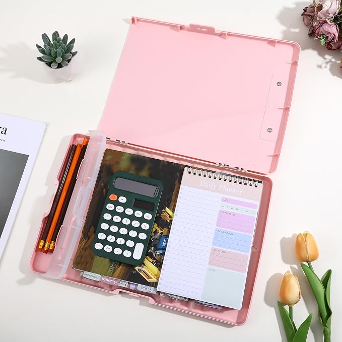 JIEYAO 6 Pcs Heavy Duty Plastic Clipboard with Storage, A4 Pastel Colors Waterproof Clipboards with Pen Holder Side-Opening Nursing Clip Board for Office School Supplies