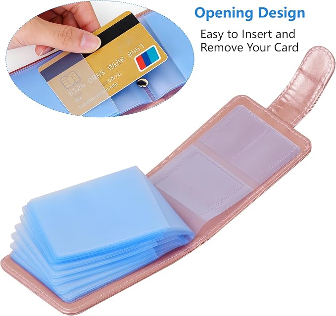 Wisdompro Credit Card Holder, RFID Blocking Wallet Debit Card Protector | Slim Leather Credit Card Organizer Case, Card Case with Magnetic Shut, 20 Card & 7 Memory Card Slots - Horizontal Rose Gold