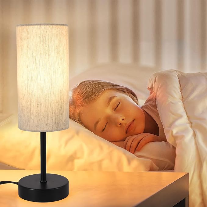 RISLG Small Table Lamp, Bedside Table Lamp for Bedroom, Lamp for Nightstand with Linen Fabric Shade, Minimalist Modern Desk Lamp for Living Room Office Dorm Kids Room