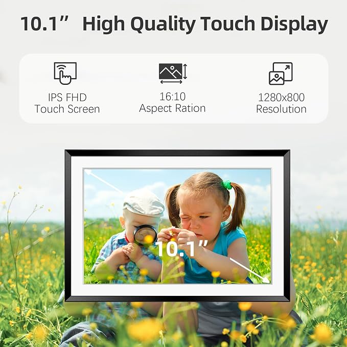 Frameo Digital Picture Frame WiFi 10.1 Inch Digital Photo Frame with 1280x800 HD Touch Display, Send Picture/Video via Frameo App/USB-C/Micro SD, Easy Setup, Great Gift, Classic Black