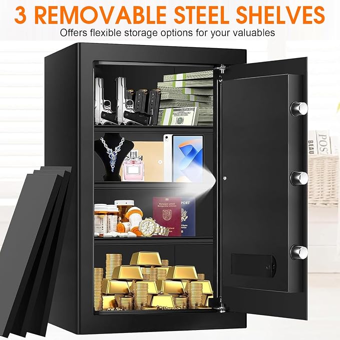 5.2 Cuft Large Safes for Home, Security Fireproof Safe Box with Programmable Keypad, Spare Keys and Removable Shelf, Anti-Theft Digital Home Safes Water and Fire Proof Document Box for Money Valuables