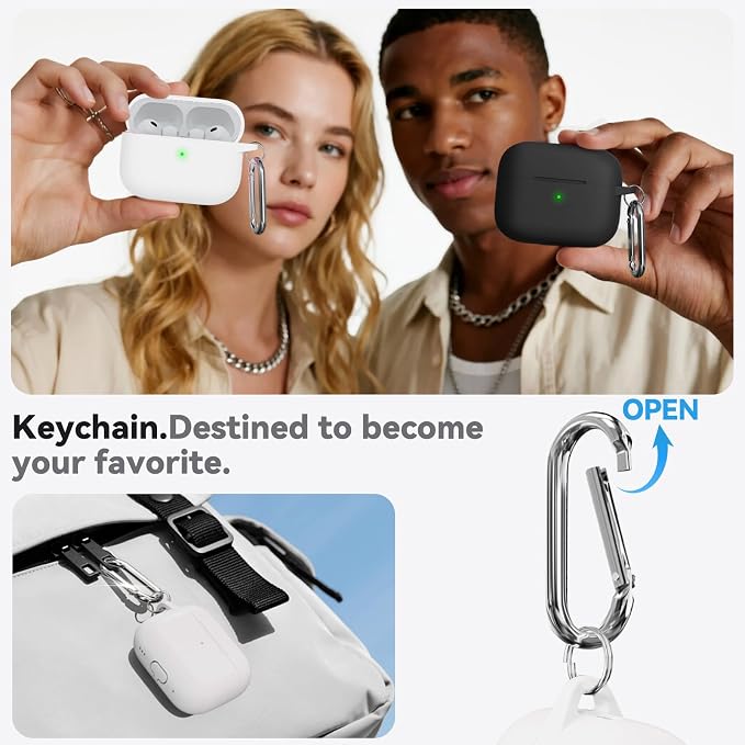 Ljusmicker for AirPods Pro 3 Case 2025 with Cleaner Kit,White | Soft Silicone Protective Cover for Apple AirPod Pro 3rd Generation Case with Keychain for Women Men,Shockproof