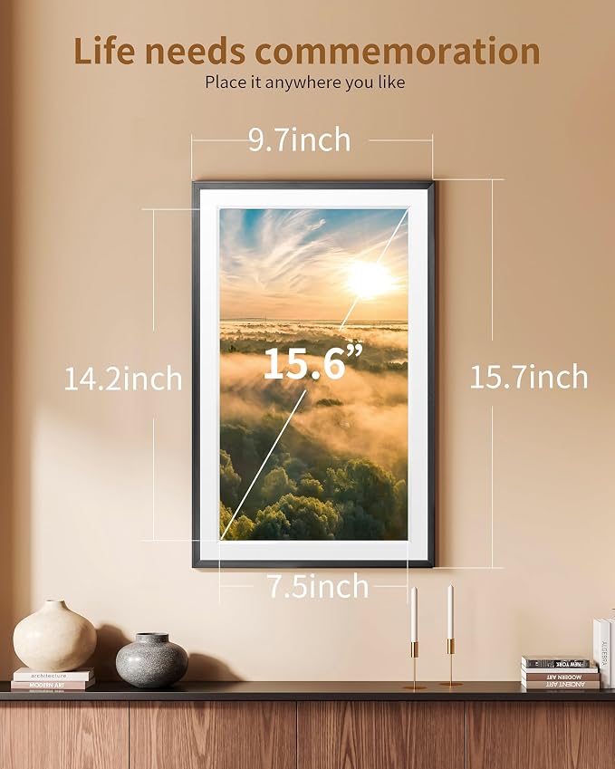 FRAMEO 15.6 Inch 32GB WiFi Digital Photo Frame 1920 * 1080 IPS FHD Touch Screen Smart Digital Picture Frame, Wall Mountable, Auto-Rotate, Share Moments Instantly via Frameo App from Anywhere
