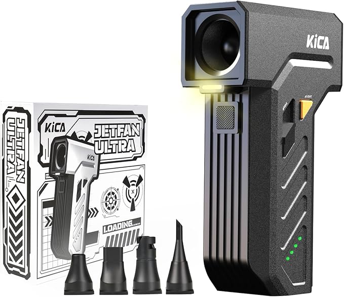 KiCA Electric Air Duster with LED Light - 130000 RPM Cordless Air Duster, Stepless Speed Control, Brushless Dust Blower for Computer, Keyboard, Outdoor, House and Car - Jet Fan Ultra(Black)