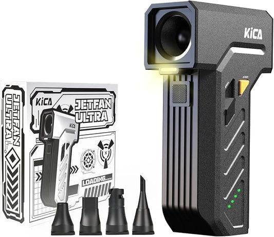 KiCA Electric Air Duster with LED Light - 130000 RPM Cordless Air Duster, Stepless Speed Control, Brushless Dust Blower for Computer, Keyboard, Outdoor, House and Car - Jet Fan Ultra(Black)