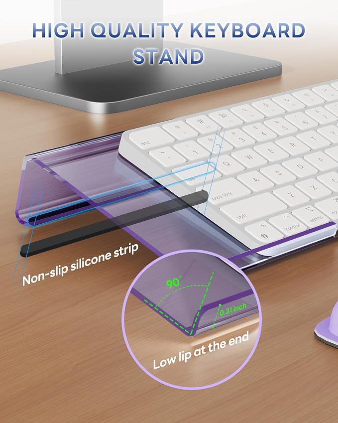 Laborio Computer Keyboard Wrist Rest, Keyboard Riser Stand for Desktop | Purple, Ergonomic Acrylic Keyboard Holder, Non-slip Wrist Pad, Pain Relief for Typing, Multiple Colors