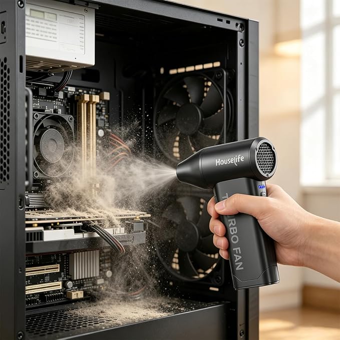 Houselife Compressed Air Duster for Computers - 150,000 RPM Brushless Motor Mini Blower, Small Hand Held Blower & Reusable Canned Air Alternative for PC, Keyboard Cleaning (0.66 lbs)