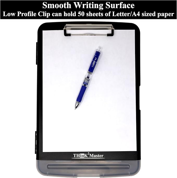 Think2Master Black Plastic Storage Clipboard with Pencil Holder. | 25% Heavier & 25% Sturdier| Heavy Duty. Must Have for Nurses, Teachers & Classrooms.