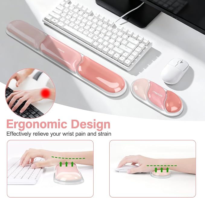 MOSISO Gel Keyboard Wrist Rest&Wrist Support for Mouse, Streamlined | Ergonomic Soft Cooling Gel Mousepad Pain Relief Easy Typing Pad Non-Slip Computer Laptop Home/Office, Peach Fuzz