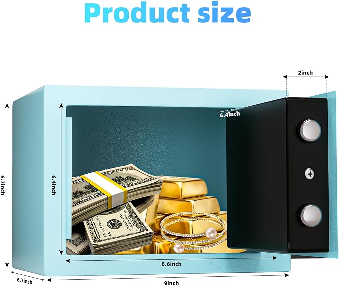 Digital Electronic Money Safe, Steel Security Lock Box with Keypad, Office Hotel Business Jewelry Gun Cash Safe, 0.23 Cubic Feet, 9.06" W x 6.69" D x 6.69" H（blue）