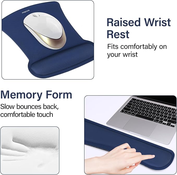 MOSISO Keyboard Mouse Pad Set, Large Gaming Mousepad&Keyboard Wrist Rest&Mouse Wrist Rest&Coaster, Ergonomic Non-Slip Mousepad&Easy Typing Cushion with Memory Foam for Home Office, Navy Blue