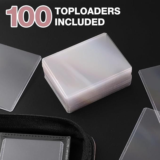 Toploader Binder, Holds 360 Toploaders, 100 Toploaders INCLUDED, 9-Pocket PU Cover Top Loader Binder for 3" x 4" Rigid Toploader, Ringless Double-Sided Toploader Card Binder for TCG, Sport Cards