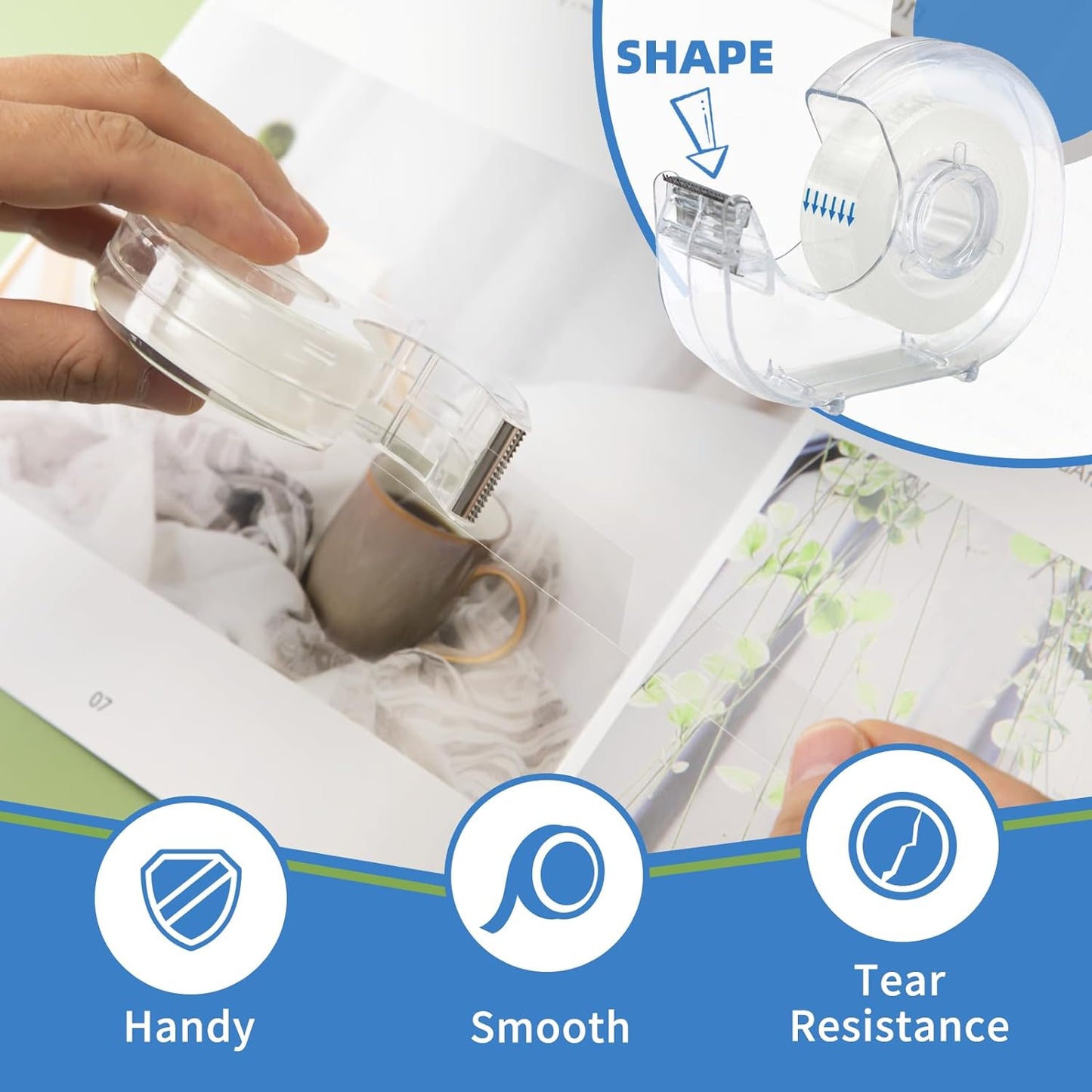 Transparent Tape with Dispenser, 0.7 in x 1000 in Clear Tapes and Refillable Dispensers, Office Tape Rolls with Dispenser Bulk for Craft Jobs, Gift Wrapping, Repairing, Home and School (48)