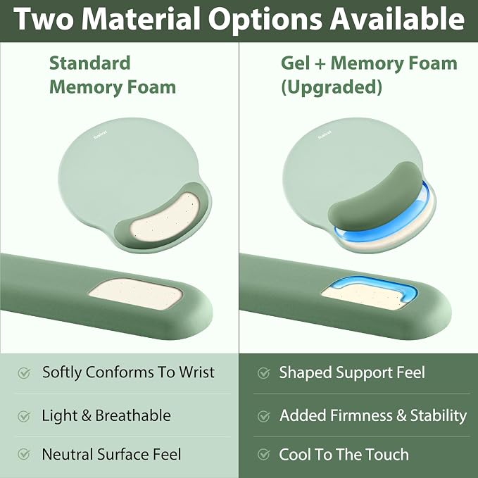 Mouse Pad and Keyboard Wrist Rest, 3-in-1 Gel Memory Foam Ergonomic Mouse Pad with Wrist Rest Set,Gaming Mousepad Arm Cushion Support for Computer Office Desk Accessories Cute Setup,Sage Green