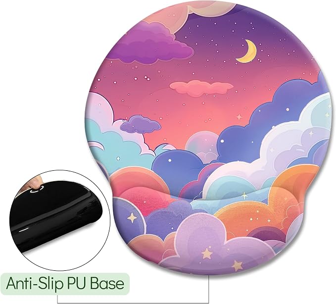 LIMKRIAN Purple Cloud Mouse Pad with Wrist Rest, Cute Small Mouse Pad | Ergonomic Gel Wrist Support, Non-Slip PU Base, Smooth Lycra Surface, Kawaii Desk Accessories Decor for Office Home Travel