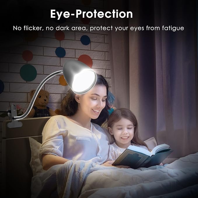 E ENERGETIC LIGHTING Desk lamp with Clamp, Non-Dimmable Clip Light for Bed and Desk, 4000K Cool White, 3.5W 240 LM lamp, Eye Protection, ETL Listed