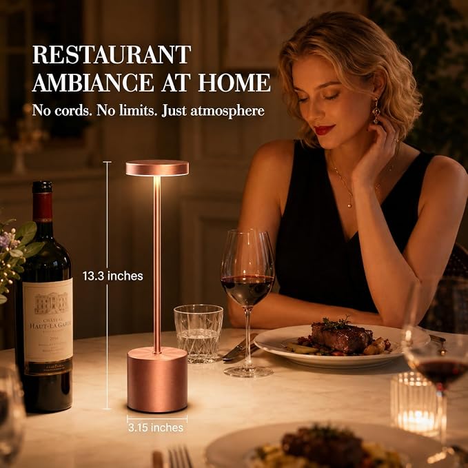 Rose Gold Cordless Table Lamps Set of 2, Battery Operated Rechargeable LED Lamps with Touch Control, 3 Color Temperatures, 5000mAh Dimmable Wireless Portable Lamp for Bedroom Nightstand Living Room