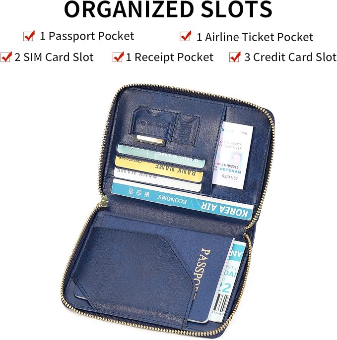 Travel Passport Wallet RFID Blocking Passport Holder-Women and Men with Zippered Ladies Passport Cover