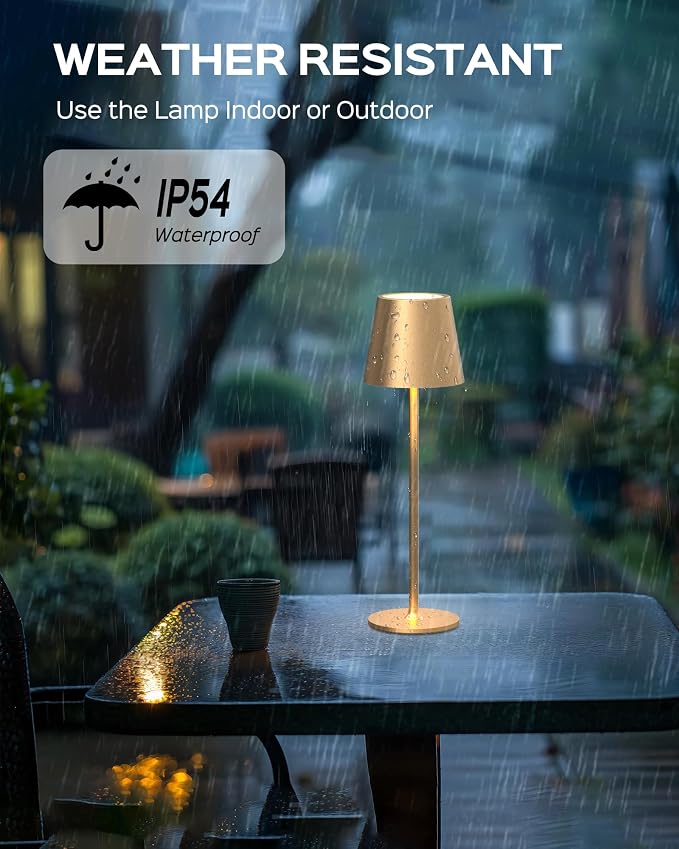 JACKYLED Cordless Table Lamps Rechargeable, 3 Adjustable Height, 5000 Capactiy Operated, 3 Colors Smooth Dimming, Portable LED Waterproof Table Lamp for Dining, Bedroom, Outdoor-Gold