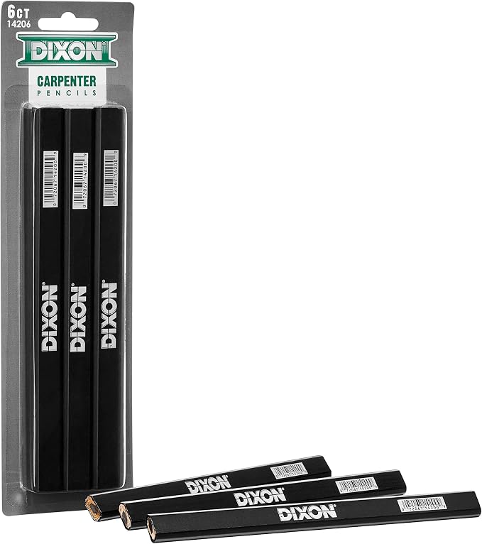 DIXON Industrial Carpenter Pencils, Medium, Black and Silver, 6-Pack, (14206)