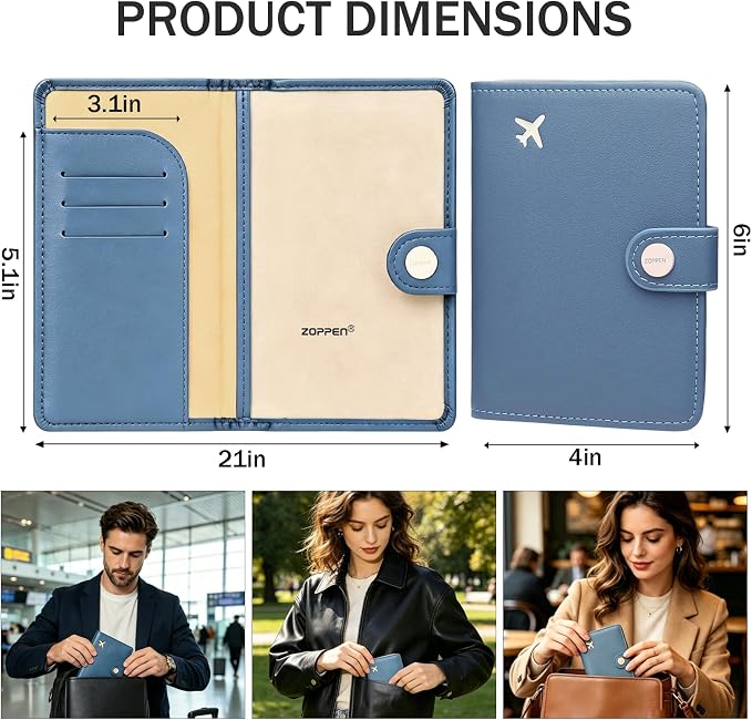 Passport Holder RFID Blocking Travel Wallet, Denim Blue | Passport Cover with Multiple Card Slots, Water-Resistant & Easy-Carry, Must-Have Travel Accessory for Men & Women.