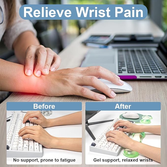 Gel Wrist Rest for Keyboard and Mouse - Ergonomic Green Mouse Pad with Wrist Rest Support Non-Slip Base for Desktop/Latop/Office/Home