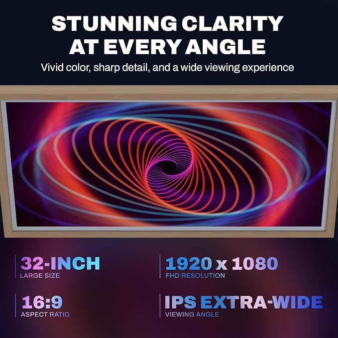 32 Inch FHD Extra Large Digital Picture Frame Touchscreen, 64GB FHD IPS WiFi Digital Photo Frame Remote, Share Photo/Video via Apps, Email, Auto-Rotate,Wood Pattern