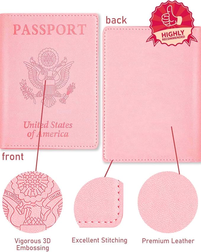 Sizobi Leather Passport Holder Covers, Passport Holder for Travel Women | RFID Blocking Wallet Case, International Travel Must Haves Travel Accessories for Women Men,Cruise Ship Essentials Gifts,Pink