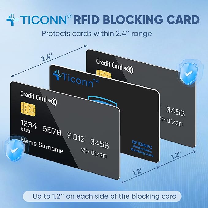TICONN RFID Blocking Cards - 10 Pack, Premium Contactless NFC Debit Credit Card Passport Protector Blocker Set for Men & Women, Smart Slim Design Perfectly fits in Wallet/Purse (10)