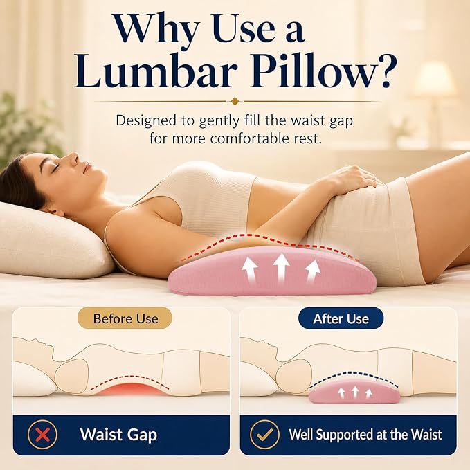 Lumbar Support Pillow for Bed Relief Back Pain: Lower Back Pillow for Sleeping - Memory Foam Waist Pillow - Back Wedge Bolster Pillow for Side, Back&Stomach Sleepers - Bed Rest Pillow for Car, Sofa