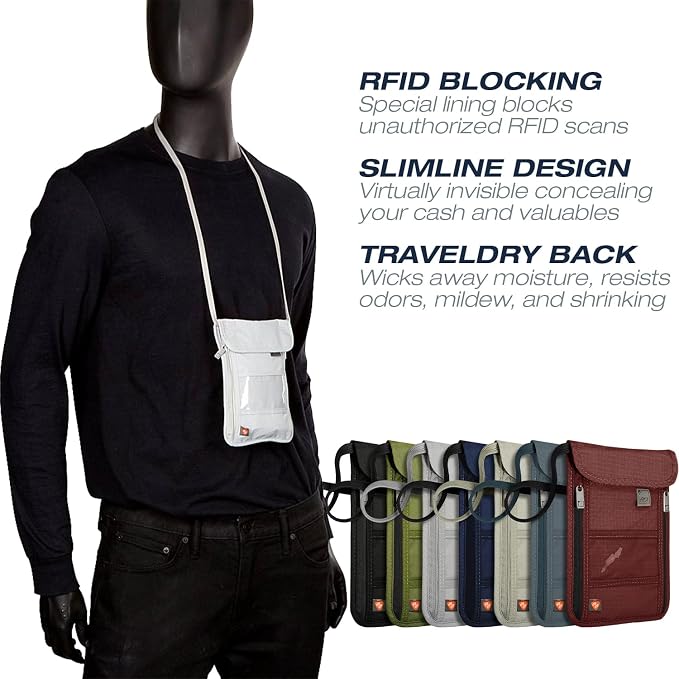 Lewis N. Clark Stash Neck Travel Wallet | RFID Blocking Passport Holder | Protect Personal Information | Gray