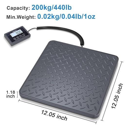 THINKSCALE Shipping Scale, 440 lb x 1 oz Postal Scale with Hold & Tare | One-Piece Plastic Platform, Backlit LCD, Easy Read. for Packages, Luggage, Mailing & Postage, Battery + AC adapter included