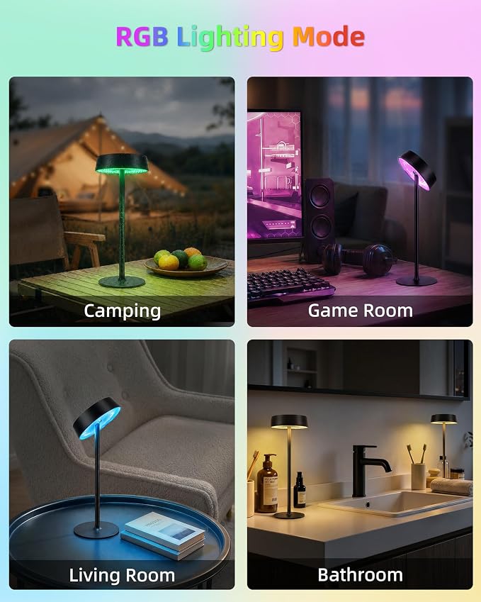 EZVALO Cordless Lamp, Rechargeable Table Lamp, Battery Operated | Portable Outdoor Waterproof, 3 Color Temps RGB, Dimmable Touch Control, LED Memory Function, Restaurant Dining Patio Black1Pc