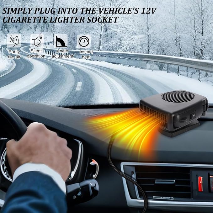 Car Heaters, 12V Portable Cigarette Lighter Vehicle Electronic Fan Heater, Fast Heating Automotive Windshield Cooling Defrost Defogger Accessories, Universal for Truck RV SUV