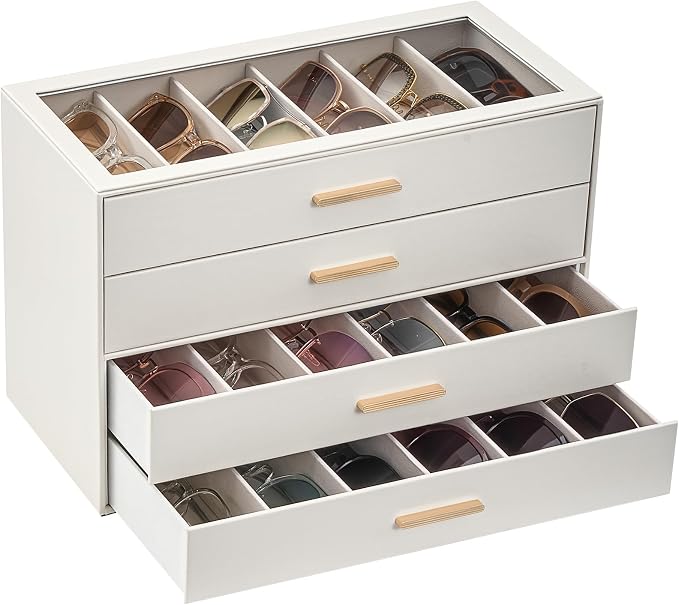 Lolalet Sunglasses Storage Box for Women, Eyewear Eye Glass Organizer with Clear Top Display Holder Case