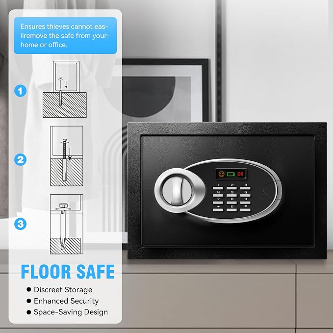 11.81" Tall Small Fire proof Safe Box with Fireproof Waterproof Bag | Steel Security Personal Fire Safe, Digital Keypad, Emergency Battery Box, Combination Lock, Safety Box For Home Office