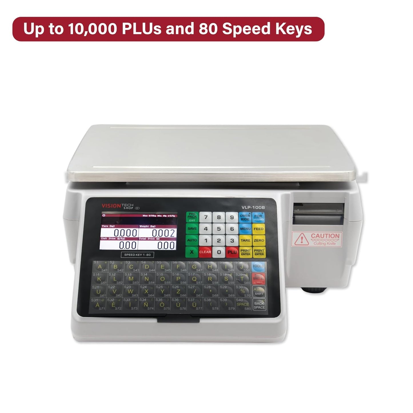 VisionTechShop VLP-100B Label Printing Scale, Capacity 30/60lb Readability 0.01/0.02lb, NTEP Legal for Trade, (Korean Option)