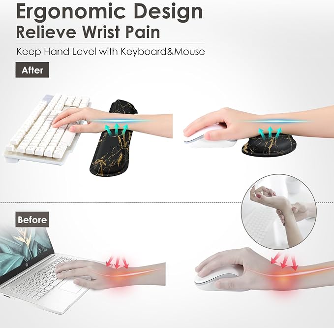 Gimars Upgrade Enlarge Gel Memory Foam Set Keyboard Wrist Rest Pad, Mouse Wrist Cushion Support for Office, Computer, Laptop, Mac, Comfortable, Lightweight for Easy Typing Pain Relief,Marbling