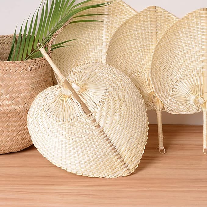 Fox Baby Natural Bamboo Raffia Hand Fans,Hand Weaving Fan for Summer Cooling Supplies Farmhouse Wall Decor Wedding Party Favors (2 Pcs)