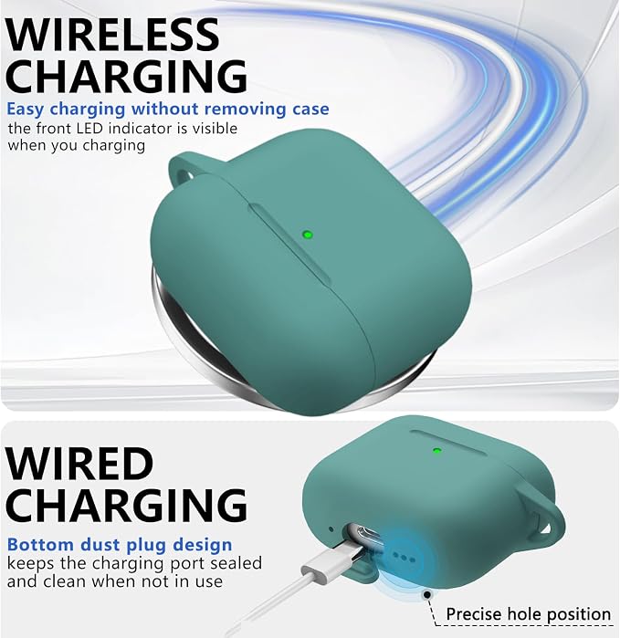 Ljusmicker for AirPods 4 Case 2024 with Cleaner Kit,Soft Silicone Protective Cover for Apple AirPods 4th Generation Cases for Women Men,for AirPod 4 Case Accessories with Keychain-Magnetic Green