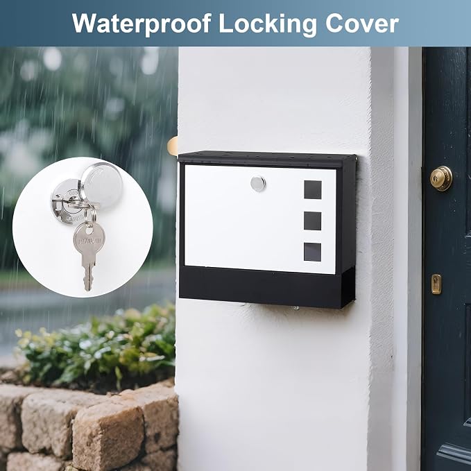 Locking Mailbox Wall Mounted Vertical– Jssmst mailboxes with Key Lock and Newspaper Compartment, Key Lock Drop Box Large Capacity, 14.3 x 3.8 x 11.8 Inch, White，SM-HPB911WN