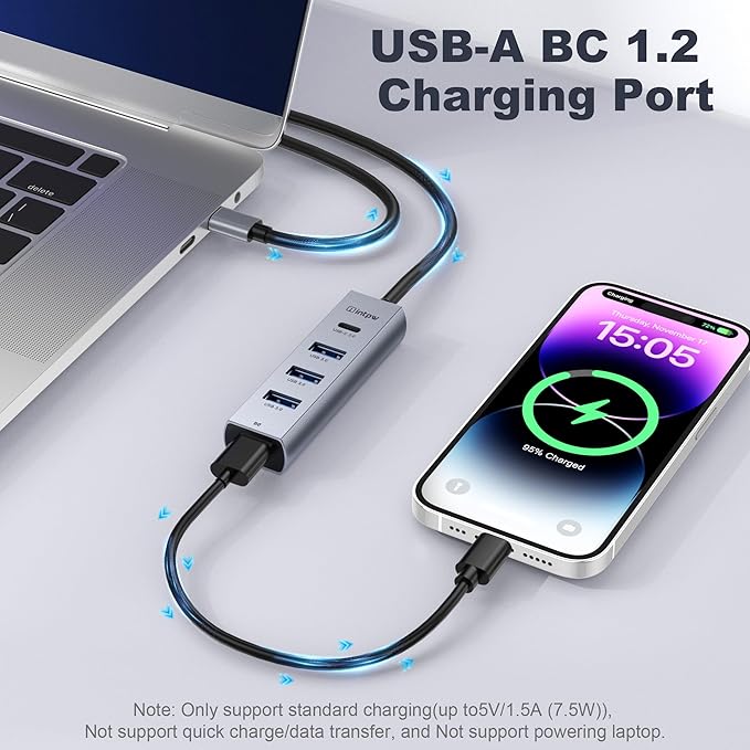intpw USB C to USB A Hub 5 Ports Type C Hub USB 3.0 5Gbps Aluminum Adapter Multiport USB C Hub for Laptop, Mac, iPad, PC (1.97FT(5in1,BC))