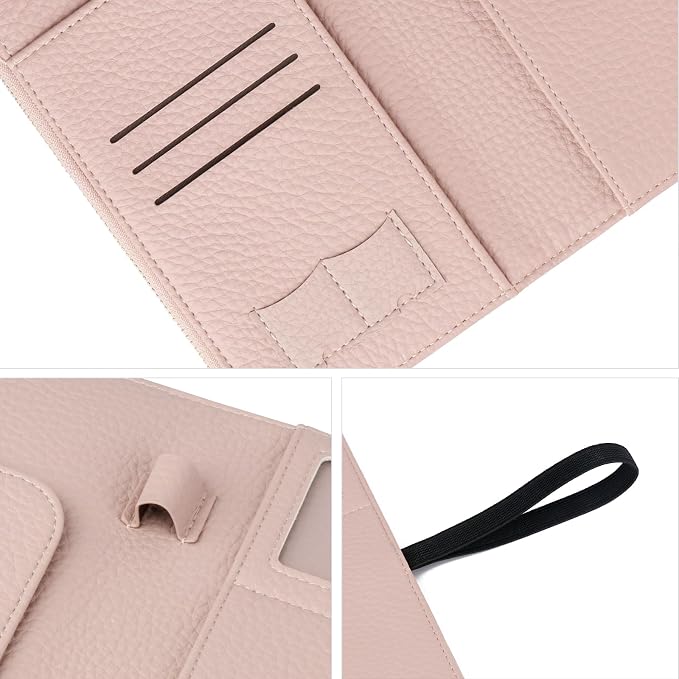 TIGARI Leather Passport Holder, RFID Blocking Wallet for Women, Zipper Pocket Card Slots, Waterproof Travel Accessories (Pink)