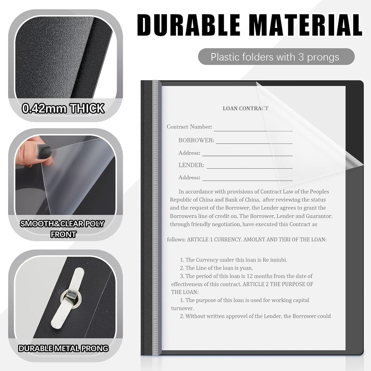 Teling 24 Pcs Clear Front Report Covers with 3 Prongs Presentation Folders Plastic Resume Portfolio Report Letter Size Presentation Binder for Paper Document School Office(Black)