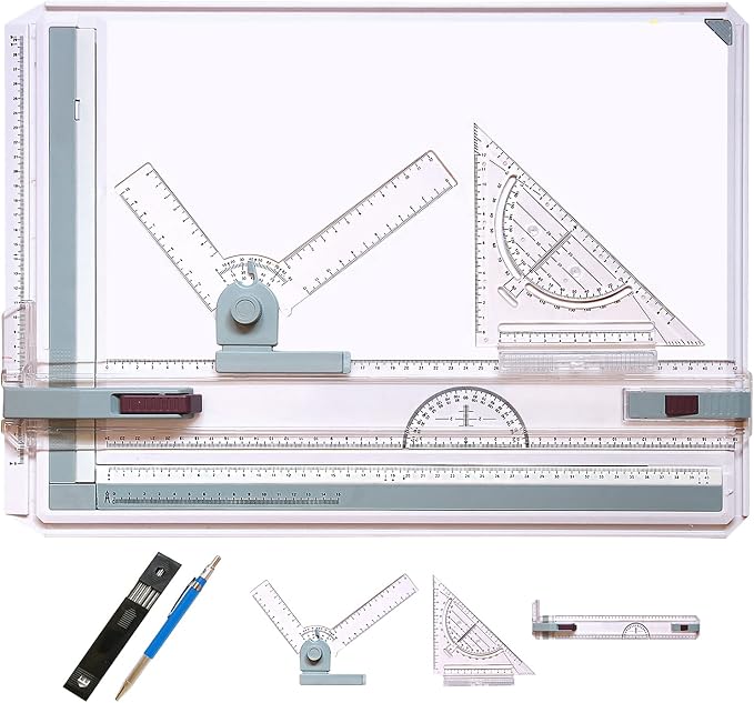Metric A3 Drawing Board Drafting Table Multifunctional Drawing Board Table with Clear Rule Parallel Motion and Angle Adjustable Measuring System