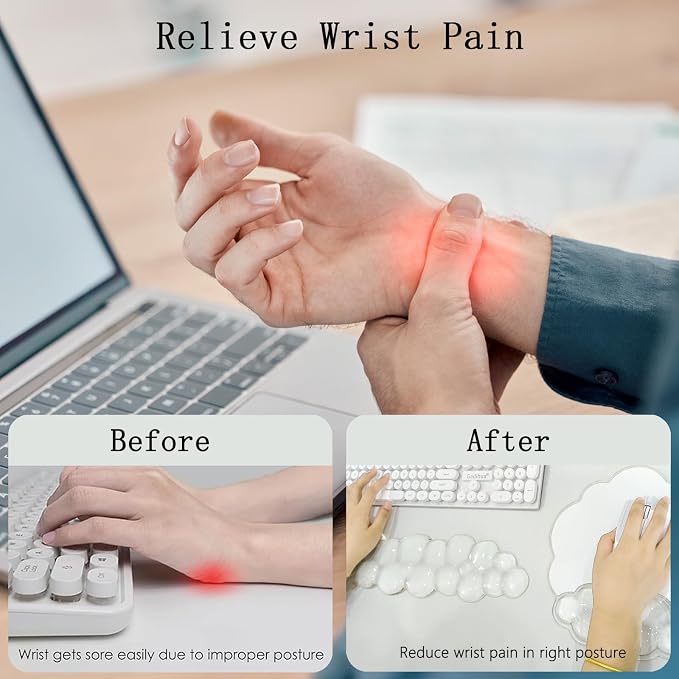 Gel Cloud Wrist Rest for Keyboard and Mouse Clear Mouse Pad with Wrist Rest 3PCS Ergonomic Cool Keyboard Wrist Pad Cute Acrylic Coaster Non-Slip Cute Transparent Mouse Wrist Pad for Computer Keyboard