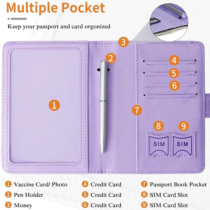 TIGARI Passport Holder for Travel Women Men, PU Leather Waterproof RFID Wallet Cover Case Sleeve, Valentines Day Gifts, Vacation Plane Cruise Travel Document Organizer Essentials